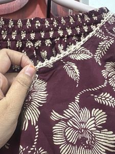 Brown Floral Print Coord Set with scalap border