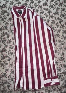 Maroon and White Striped Men's Shirt