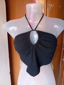 Black Halter Neck Crop Top