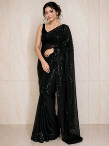 New Black Sequence work saree