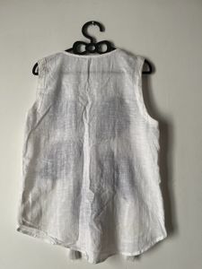 White Embroidered Sleeveless Top