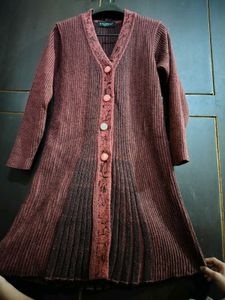 Long Burgundy Knit Cardigan
