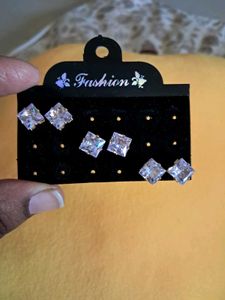 3 Sparkling Square Stud Earring