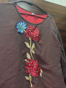 Embroidered Kurta Set with Red Skirt