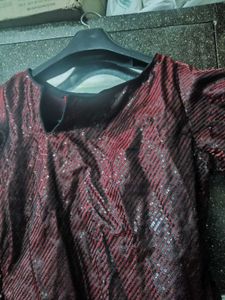Sparkling Red Maroon &amp; Black Sequin Kurta