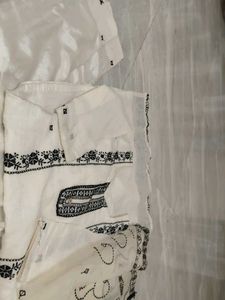 Elegant White Kurta with Black Embroidery