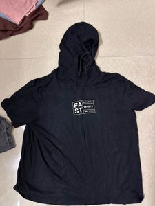 Black Graphic Print Hoodie T-Shirt
