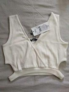White Ribbed Cut-Out Crop Top