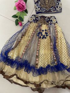 Embellished Blue &amp; Yellow Lehenga Set