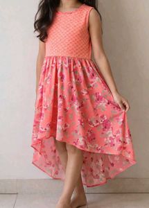Elegant Peach-Pink Floral Dress