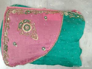 Beautiful Teal and Pink Embroidered Saree