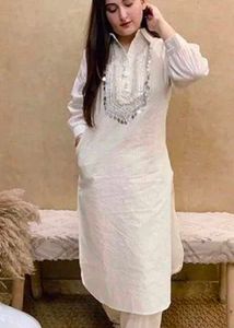Elegant White Kurta with Sequins