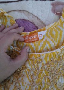 Yellow Printed Kurta with White Pants