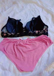 Floral Lace Trim Bra &amp; Panty Set