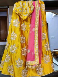 Yellow Embroidered Lehenga Choli Set with gift