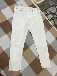 Lace-up Waist White Jeans