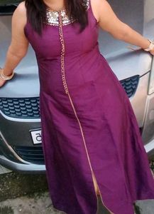 Elegant Purple Kurta Set with Embellished Neckline