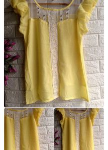 Chic Yellow Lace Trim Tunic