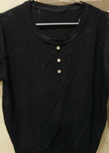 Chic Black Textured Button-Up Top