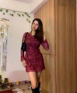 Burgundy Floral Mesh Mini Dress savana