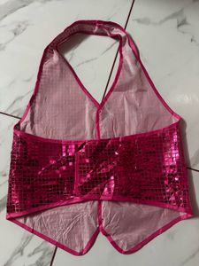 Sparkly Pink Halter Vest Top