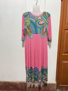 Length-46,,Unique Printed Pink Maxi Dress