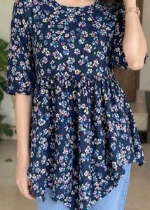 Navy Blue Floral Print Dress Size M