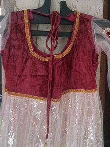 Elegant Maroon and White Ethnic Gown
