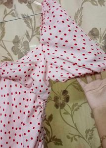 Cute Pink Polka Dot Ruched Dress
