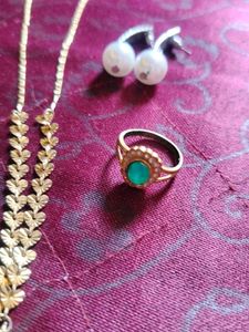 Elegant Gold Tone Necklace, Earrings &amp; Ring Set