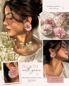Charming Fabric Flower Stud Earrings set of 2 pair