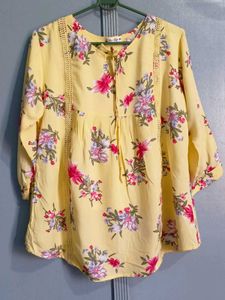 Yellow Floral Print Tunic Top