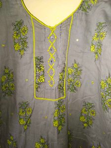 Grey Kurta with Floral Print