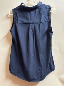 Navy Blue Sleeveless Collared Top