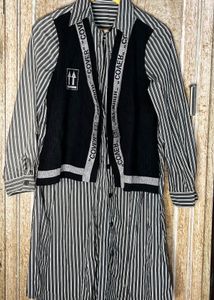 ( ON SALE⚡️)🕊️Striped Shirt Dress with Vest
