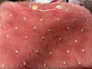 Pink Faux Fur Clutch with Pearls