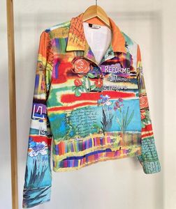 Y2K vibrant poetry print suede jacket