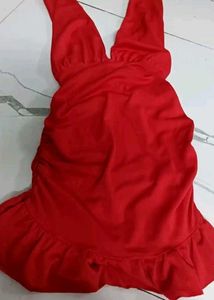 Chic Red Halterneck Ruched Mini Dress