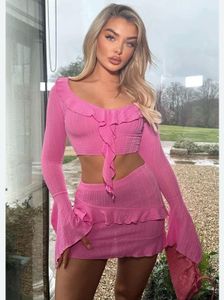 Pink Ruffle Crop Top & Skirt Set