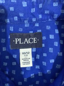 Blue Printed Button-Up Shirt