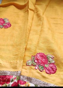 New trendy Yellow Flower printed saree