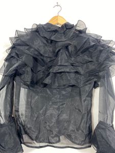 Women Black Ruffles Style Top