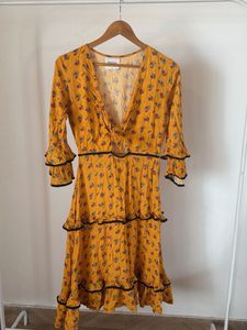 Yellow Floral Tiered Midi Dress
