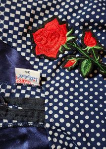 Navy Blue Polka Dot Fit-and-Flare Dress