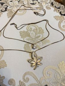 Elegant double chain Flower Pendant Necklace