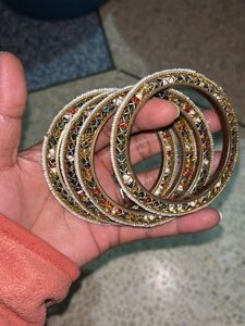 Colorful Stone & Pearl Bangle Set 2.6 size