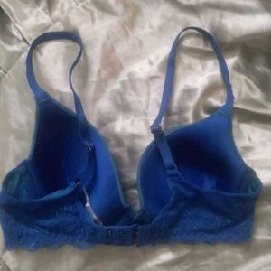 Blue Lace Trim Push-Up Bra
