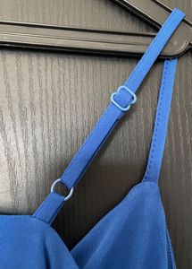 Blue Cowl Neck Spaghetti Strap Top