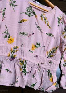Only Brand Women Pink Floral Elastic Peplum Top