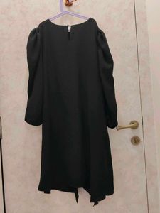 Black Midi Dress with Puffed Sleeves